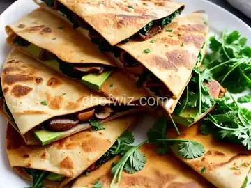 Crispy Mushroom, Spinach and Avocado Quesadillas