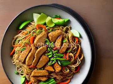 Crispy Pan-Fried Noodles with Chicken and Vegetables (Gai See Liang Mein Wong)
