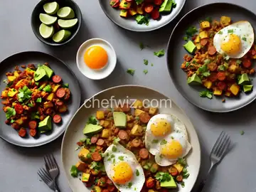 Crispy Potato, Chorizo, and Green Chili Hash With Avocado and Eggs Recipe