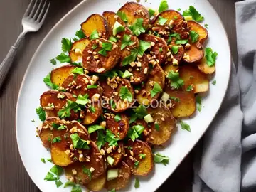 Crispy Smashed Potatoes With Walnut Dressing