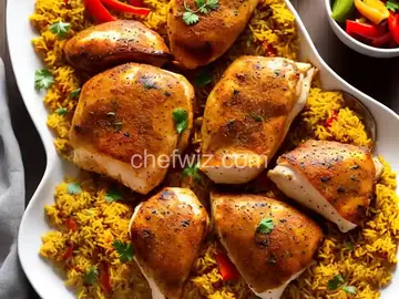 Cuban Baked Chicken with Sweet Peppers and Yellow Rice