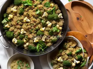 Curried Coconut Quinoa and Greens with Roasted Cauliflower