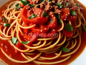 Delicious Angel Hair in Tomato, Tuna and Olive Sauce