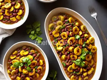 Delicious beans and ripe plantain porridge with scent leaves