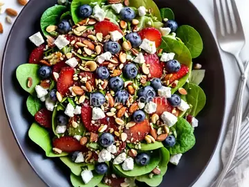 Deliciously Sweet Salad with Maple, Nuts, Seeds, Blueberries, and Goat Cheese