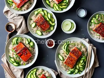 Easy Teriyaki-Glazed Salmon, Cucumber, and Avocado Rice Bowls Recipe