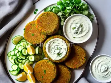 Falafel Fritters Bowl with Cucumbers and Yogurt Sauce