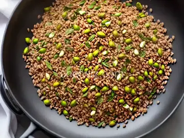 Farro with Pistachios, Mixed Herbs, and Golden Raisins
