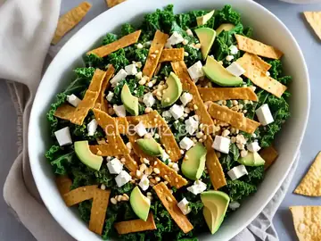 Feta Fiesta Kale Salad with Avocado and Crispy Tortilla Strips