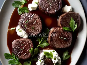 Filet Mignon with Balsamic Syrup and Goat Cheese