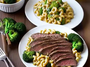 Flank Steak with Broccoli Mac and Cheese