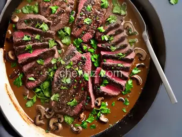 Flat Iron Steak with Mushroom Sauce