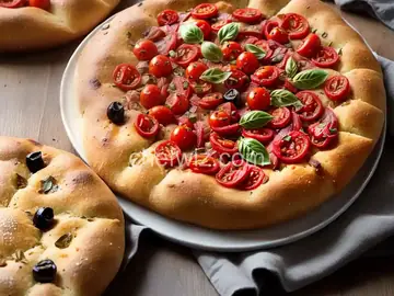 Focaccia Barese al Pomodoro e Olive (Homemade Italian Focaccia with Tomatoes and Olives)