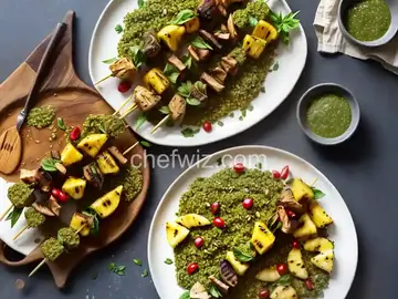Freekeh with Basil-Cilantro Pesto and Grilled Pineapple Skewers