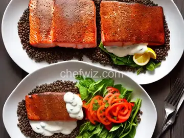 French in a Flash: Crispy Salmon with Lentils du Puy and Two-Mustard Crème Fraîche Recipe