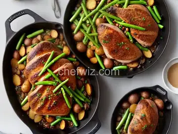 French in a Flash: Rustic Roast Duck with New Potatoes, Sugar Snaps, and Spring Onions Recipe