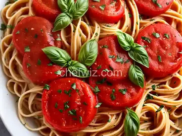 Fresh Tomato, Basil, and Garlic Sauce over Angel Hair Pasta