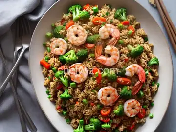 Fried Brown Rice with Shrimp and Vegetables