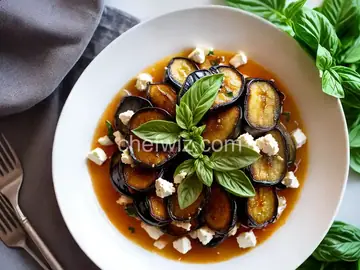 Fried Eggplant With Crispy Basil and Whipped Honey Feta