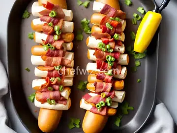Fully Loaded Bacon-Wrapped Hot Dogs