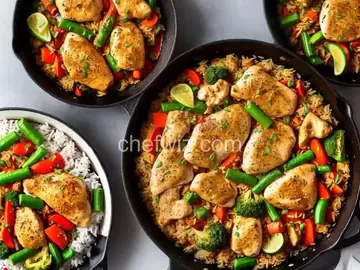 Garlic Chicken, Vegetable and Rice Skillet