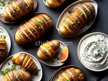Garlic Hasselback Potatoes with Herbed Sour Cream