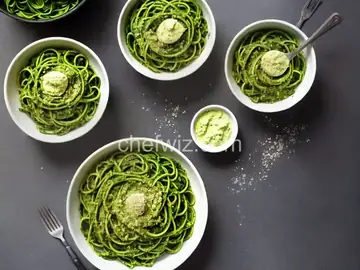 Garlic Scape Pesto on Spinach Linguine