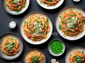 Garlic-Tomato Pasta with Peas