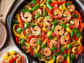 Garlicky Shrimp Primavera with Shishito Peppers