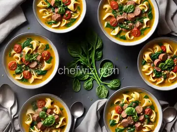Garlicky Tortellini Soup With Sausage, Tomatoes, and Spinach