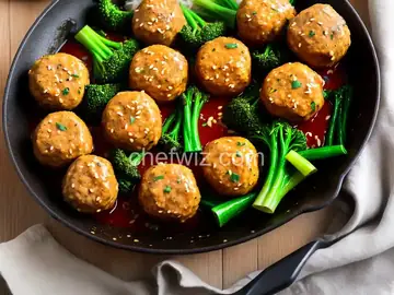 Ginger-Chicken Meatballs with Chinese Broccoli