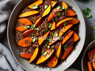 Glazed Sweet Potatoes With Lentils