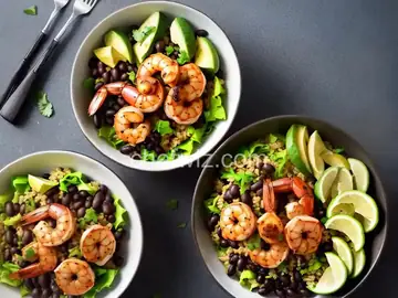 Grain Bowl with Blackened Shrimp, Avocado, and Black Beans