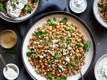 Greek Farro and Chickpea Salad with Herbed Yogurt