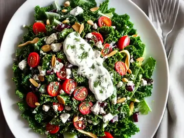 Greek Kale Salad with Creamy Tahini Dressing