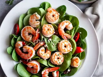 Greek-Style Shrimp Salad on a Bed of Baby Spinach