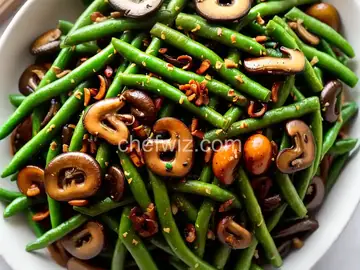 Green Beans and Mushrooms With Crispy Shallots