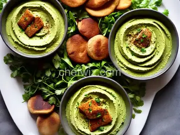 Green Hummus With Sizzled Dolmades