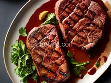 Grilled Berkshire Pork Chop with Merlot Sauce