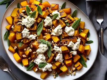 Grilled Butternut Squash With Fresh Ricotta, Pine Nuts, and Sage Recipe