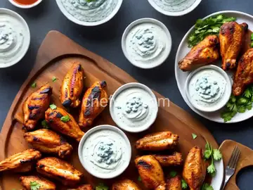 Grilled Chicken Wings with Spicy Chipotle Hot Sauce and Blue Cheese-Yogurt Dipping Sauce