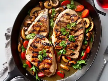 Grilled Chicken with White Wine Mushroom Sauce