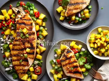 Grilled Fish on Pineapple Planks with Spicy Pineapple Salsa