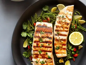 Grilled Halibut with Cilantro Garlic Butter