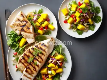 Grilled Halibut with Mango-Papaya Salad