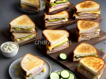 Grilled Ham, Cheese, and Pickle Sandwiches