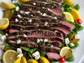Grilled Herb Skirt Steak With Lemon-Feta Potatoes Recipe