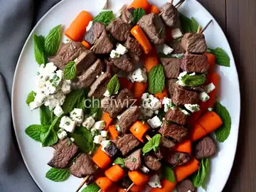 Grilled Lamb Skewers with Carrots, Feta, and Mint