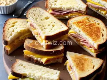 Grilled Pimento Cheese, Ham, and Homemade Pickles Sandwich Recipe