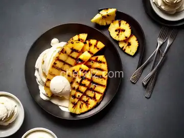 Grilled Pineapple with Vanilla Ice Cream And Rum Sauce